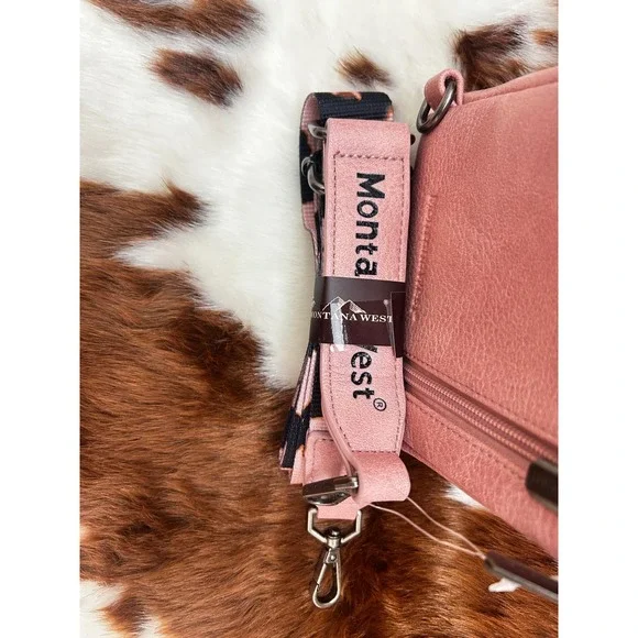 Montana West Pink Cow Print Sling Bag Vegan Leather Crossbody New - Picture 3 of 5